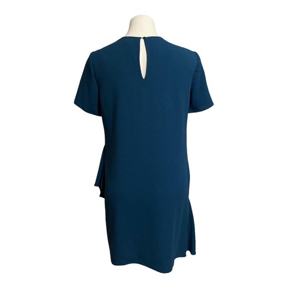 Charles Henry Size Medium Teal Ruffle Detail Short Sleeve Crewneck Shift Dress - Picture 5 of 7